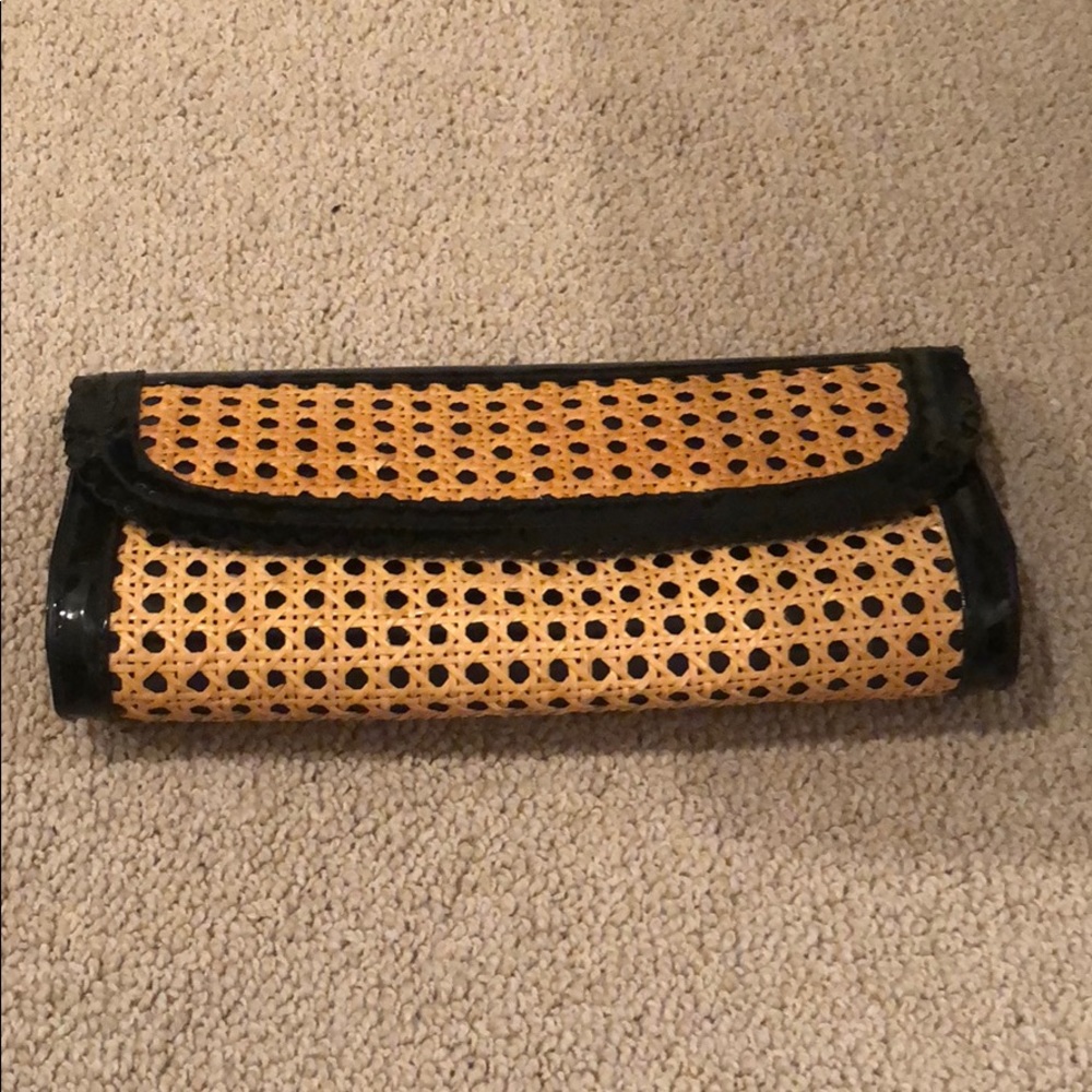 Patent leather clutch with basket weave pattern
